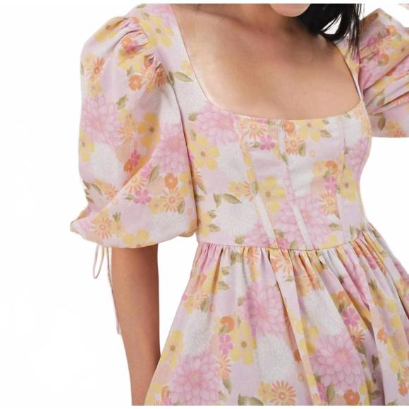 knee length dresses for ladies For Love & Lemons Floral Waist Seam Corset Mini Dress